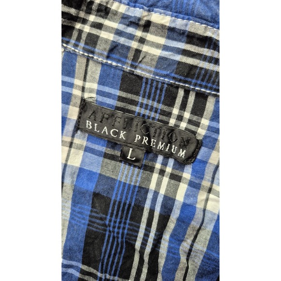 Affliction Black Premium Shirt Mens L Blue button embroidered Logo Y2K Grunge - Picture 2 of 12